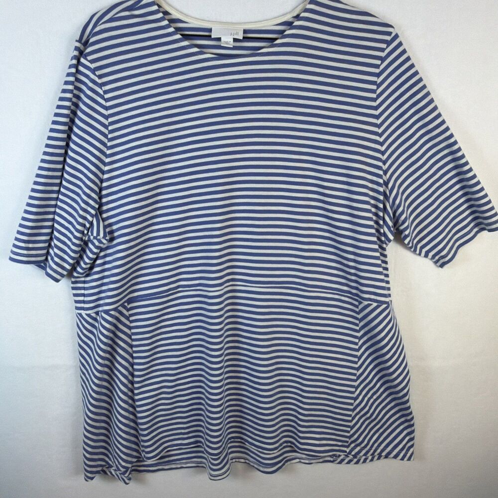 J Jill top XL blue womens blouse peplum striped top cotton casual
